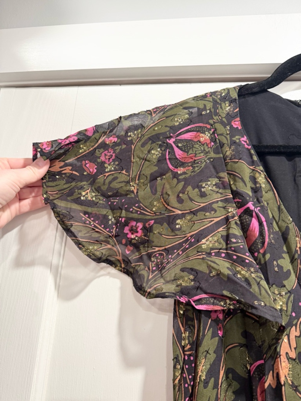 Anthropologie Ett Twa Metallic Floral Brenda Jumpsuit Green Wedding Guest Party - Picture 5 of 16